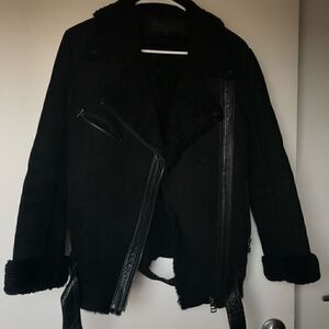 [American retro] oversized faux shearling moto #14